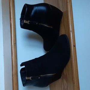 Jessica Black Wedge Ankle Boots with Gold Accents